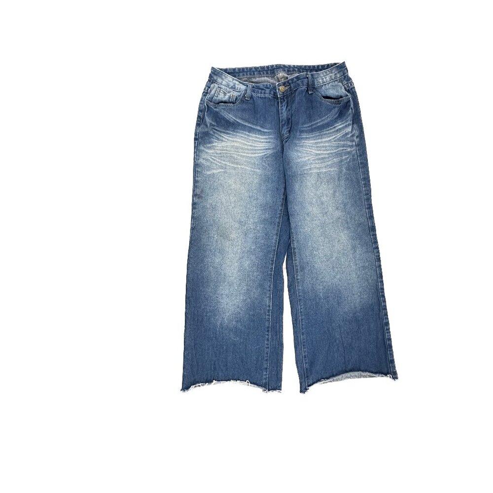 Shein Baggy Raw Hem Women's size 32 Dark Wash Blue Denim Jeans